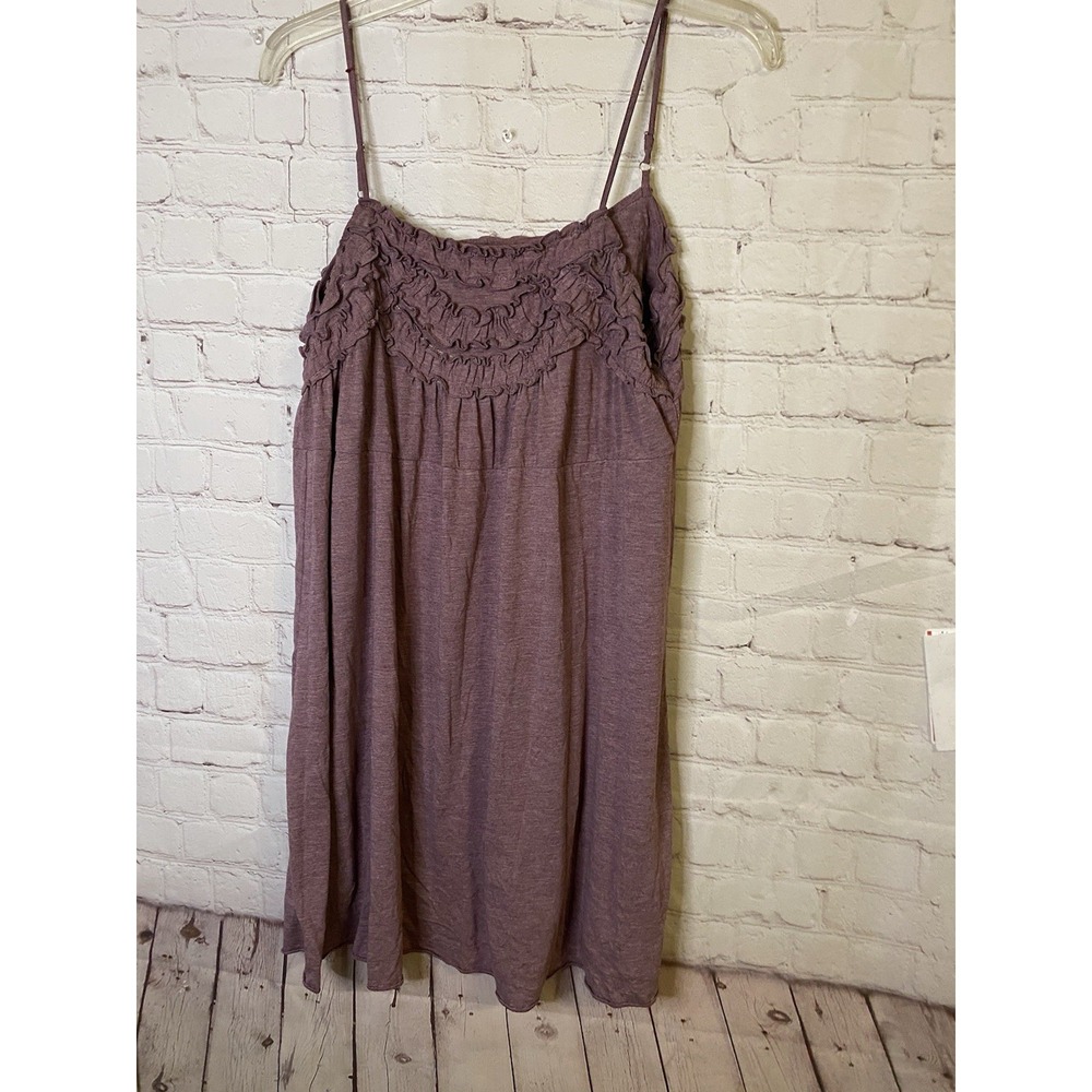 Eloise Size Small Plum Heathered Spaghetti Strap Dress with Ruffled Elastic Top
